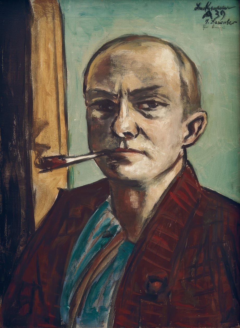 Selvportræt på grøn med grøn skjorte af Max Beckmann
