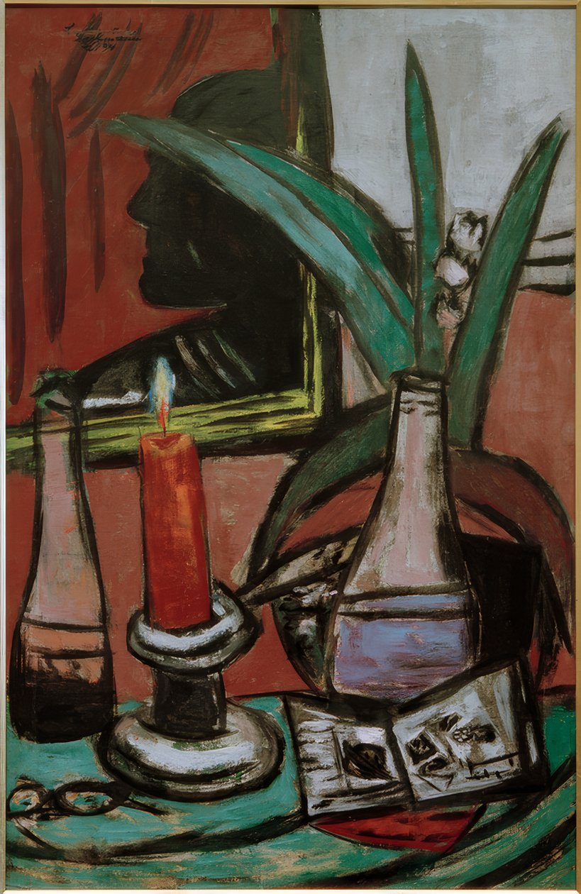 Selvportræt i det store spejl med et stearinlys af Max Beckmann