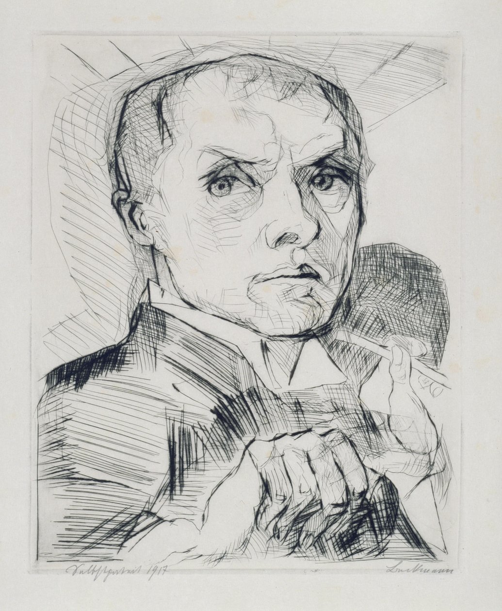 Selvportræt med griffel (blad 19 fra „Ansigter“) af Max Beckmann