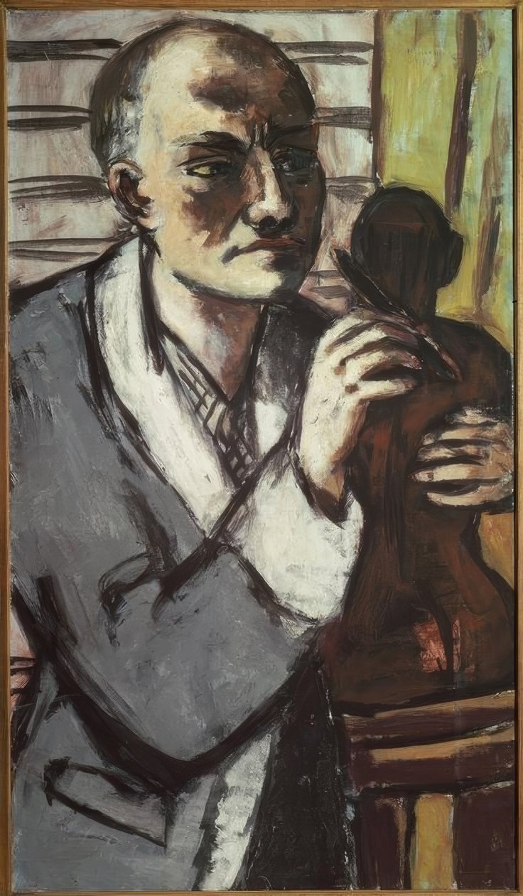 Selvportræt med en grå morgenkåbe af Max Beckmann
