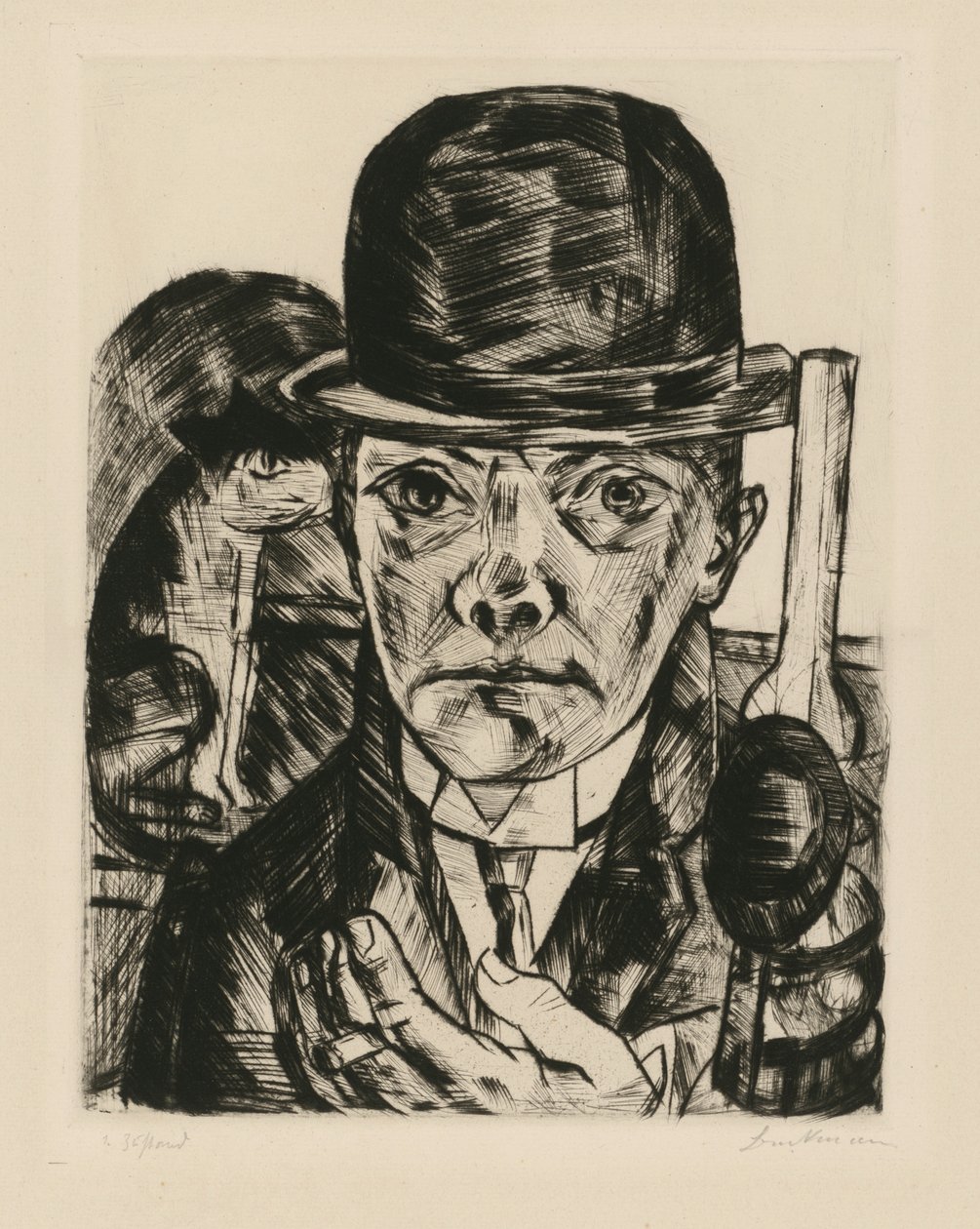 Selvportræt med stiv hat af Max Beckmann