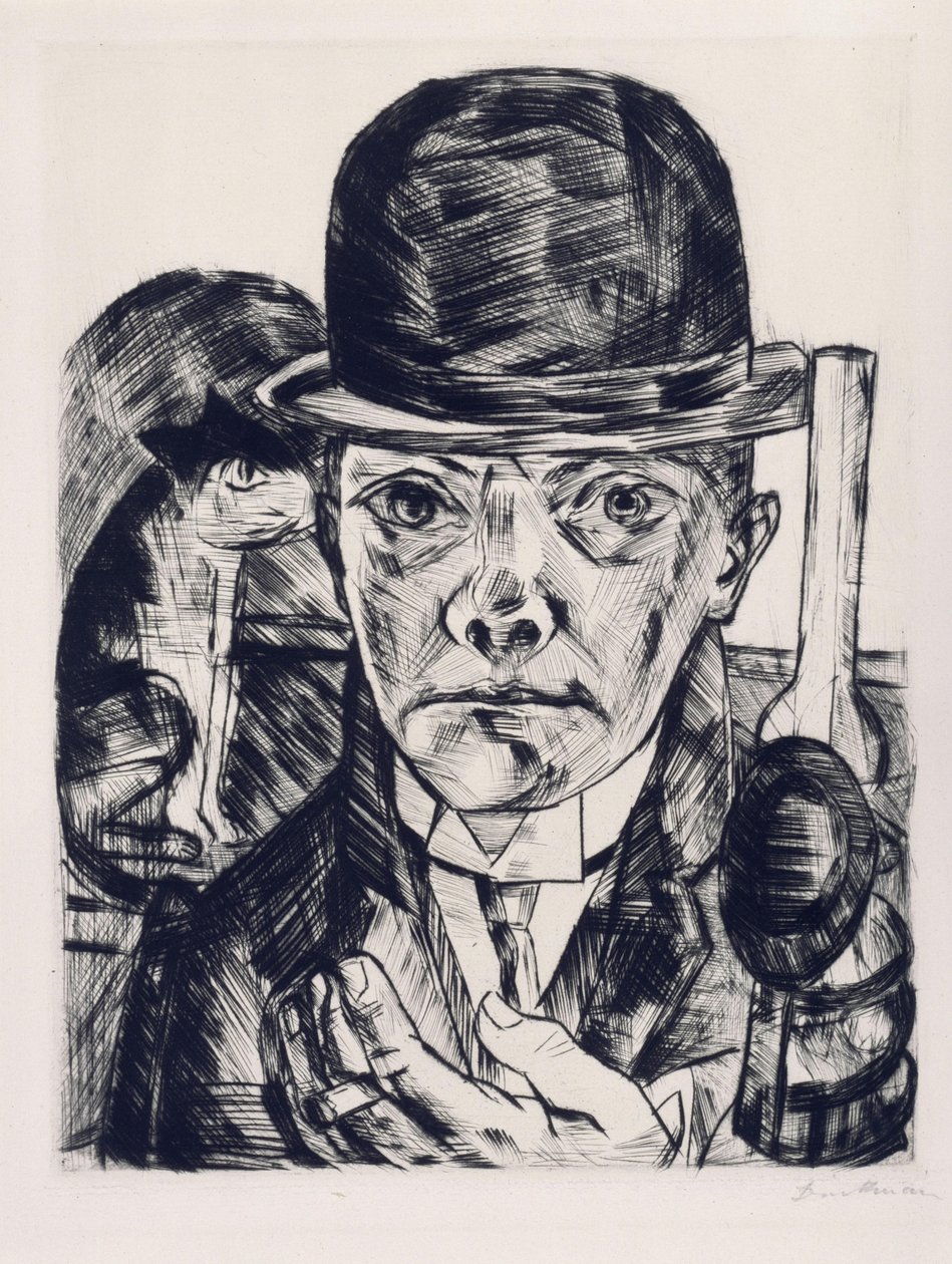 Selvportræt med stiv hat af Max Beckmann