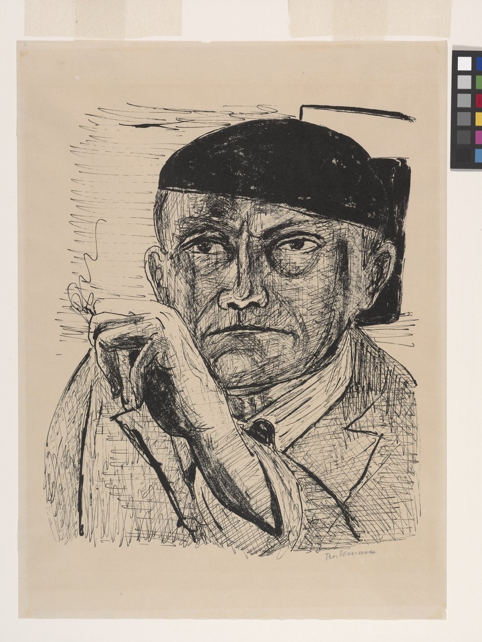Selvportræt (Selbstbildnis) (litografi på råhvidt emaljeret velinpapir) af Max Beckmann
