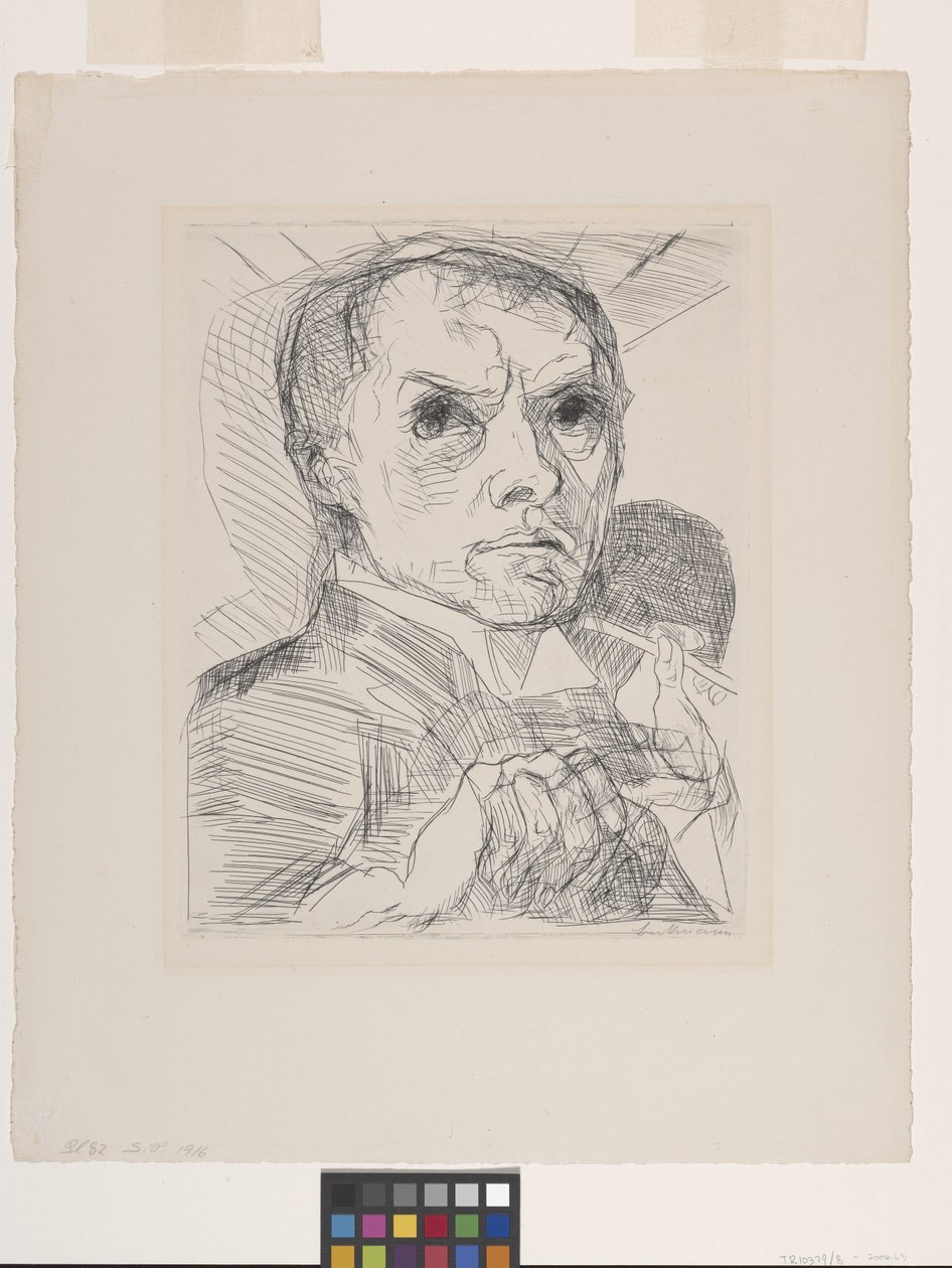 Selvportræt med stylus (tørpunkt på råhvidt lagt papir) af Max Beckmann