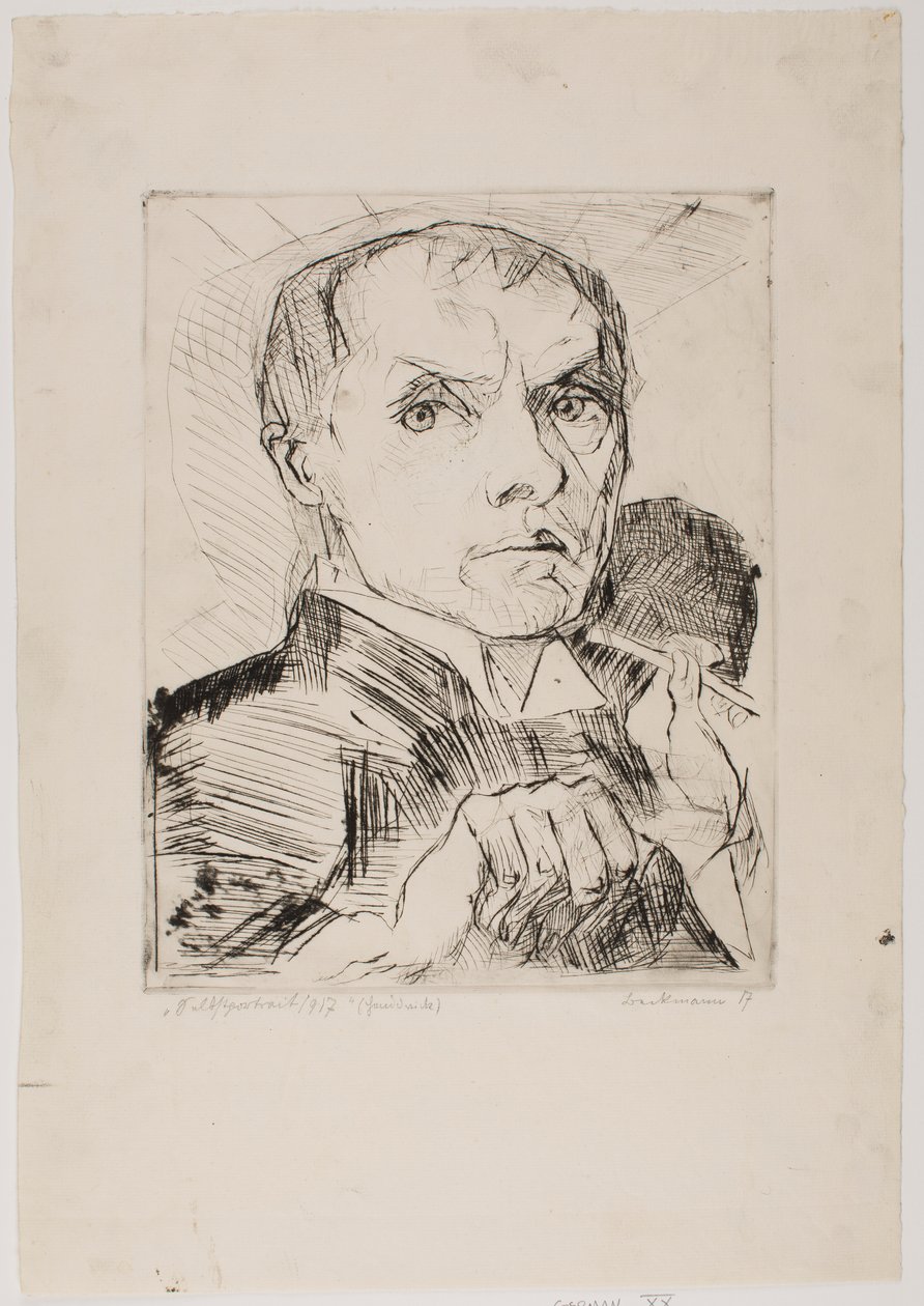 Selvportræt med griffel, blad 19 fra "Ansigter" af Max Beckmann