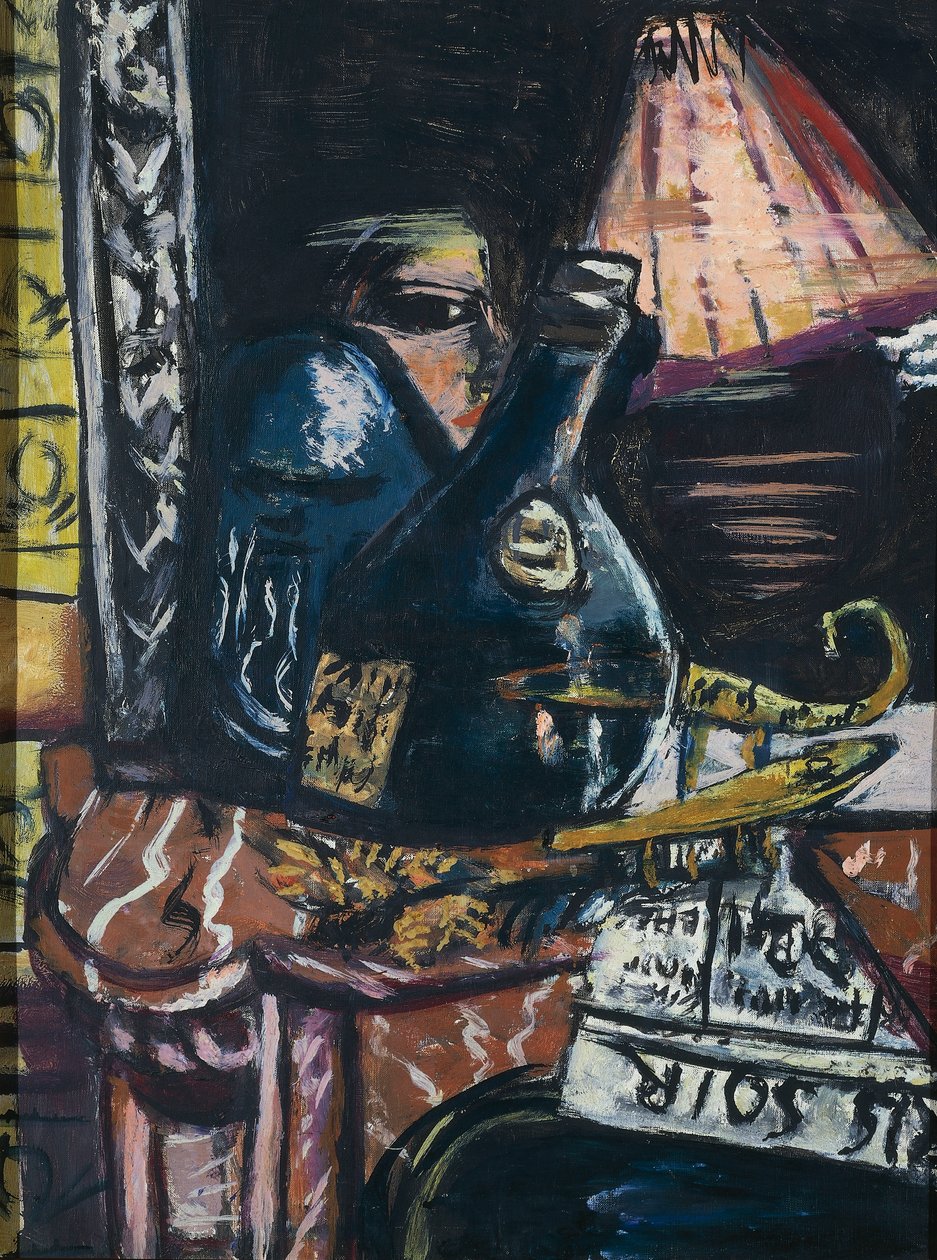 Stadig liv med skæv snapseflaske og Buddha af Max Beckmann