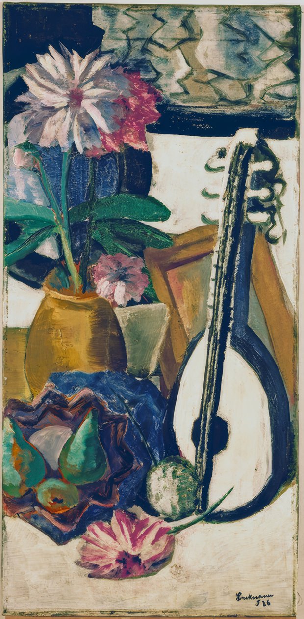Stilleben med lilla dahliaer af Max Beckmann