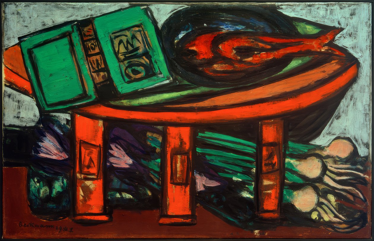 Stilleben med grøn bog og radiser af Max Beckmann