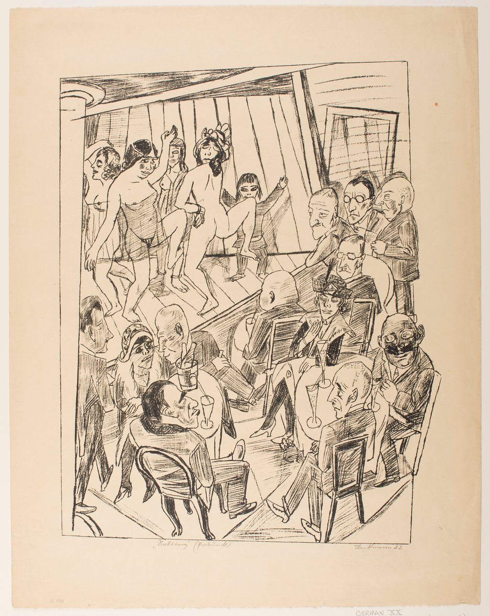 Striptease, tallerken 4 fra serien "Trip to Berlin 1922" af Max Beckmann