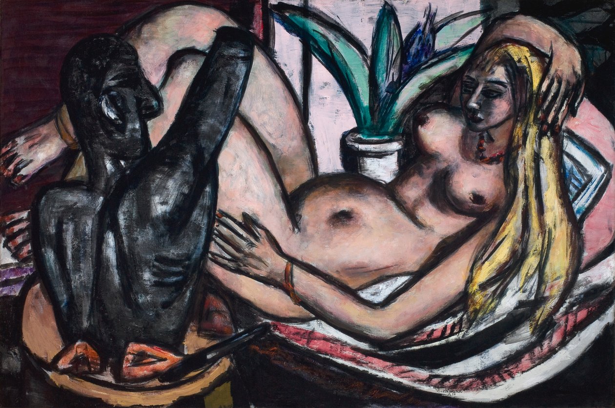 Studio (kvindelig nøgenmodel og skulptur) af Max Beckmann