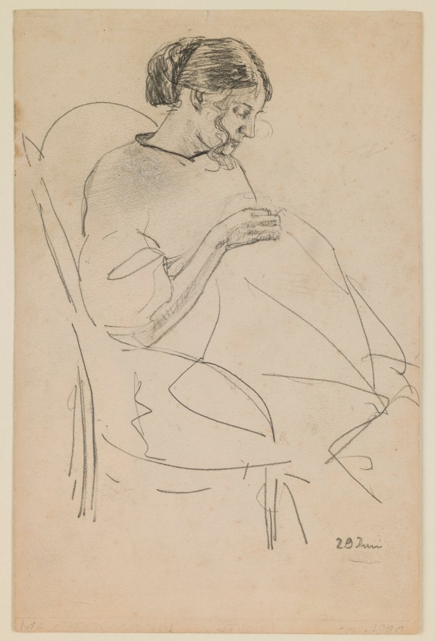 Studie af en kvinde, der syr af Max Beckmann