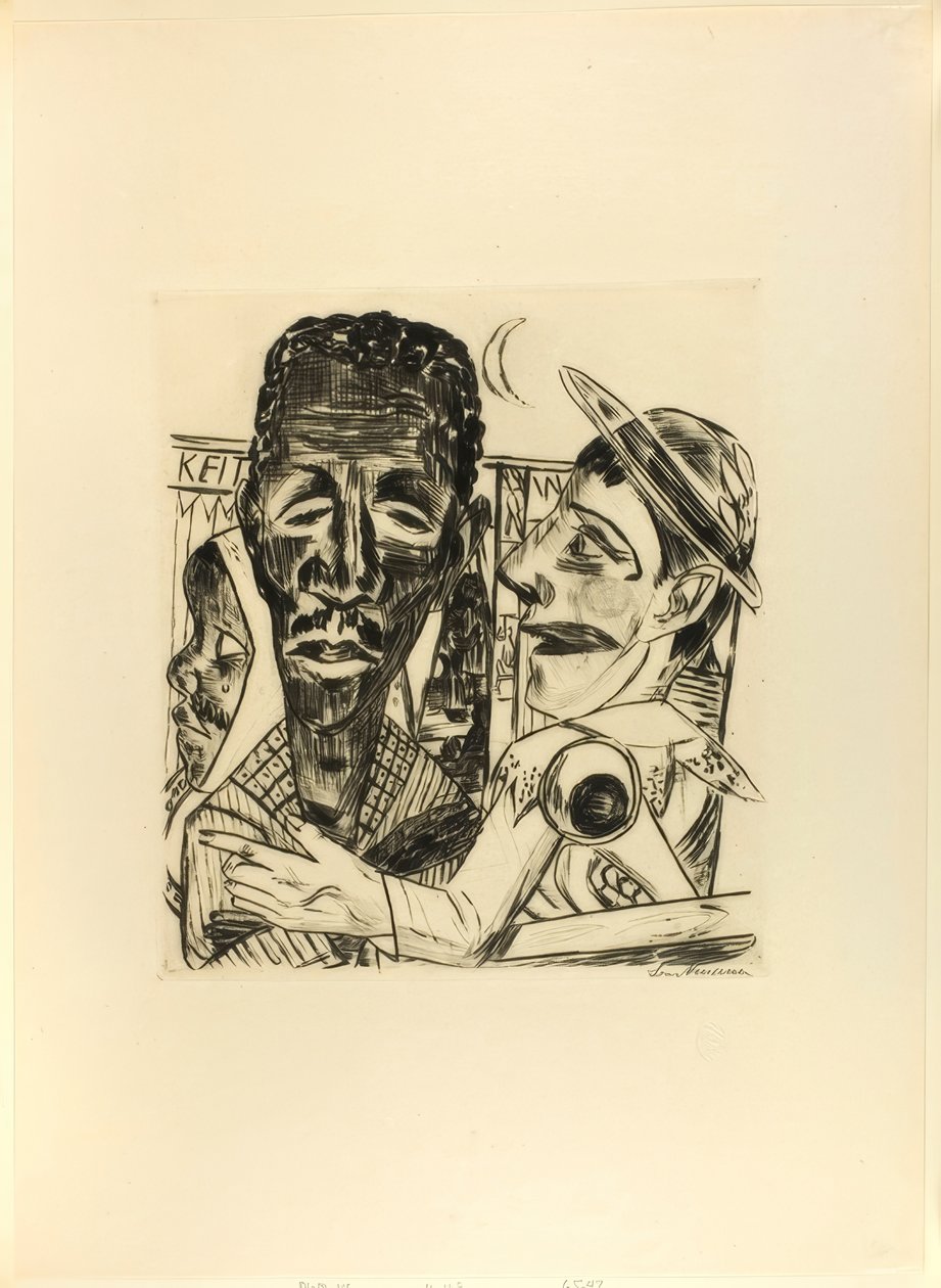 Negeren, tallerken seks fra Jahrmarkt af Max Beckmann