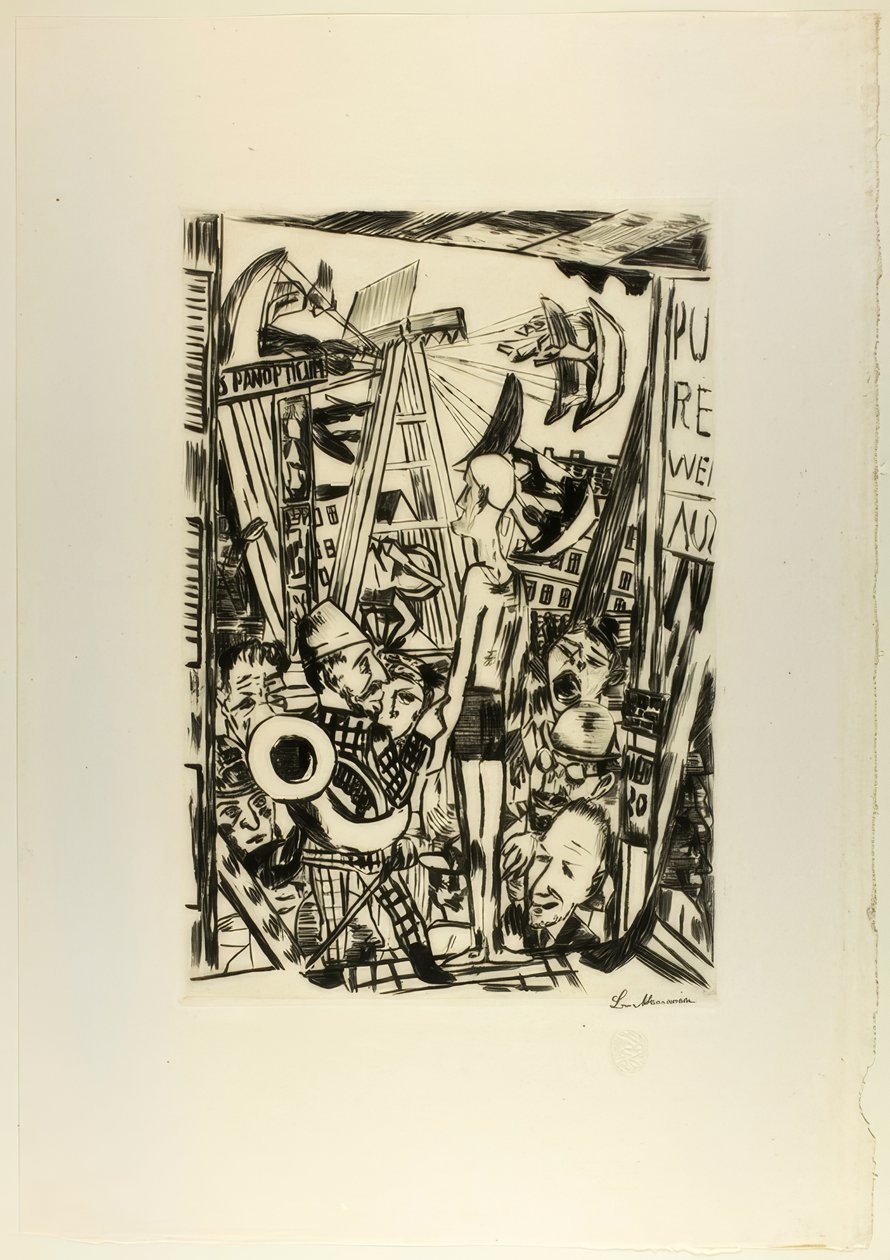 Den høje mand, tallerken fem fra Jahrmarkt af Max Beckmann