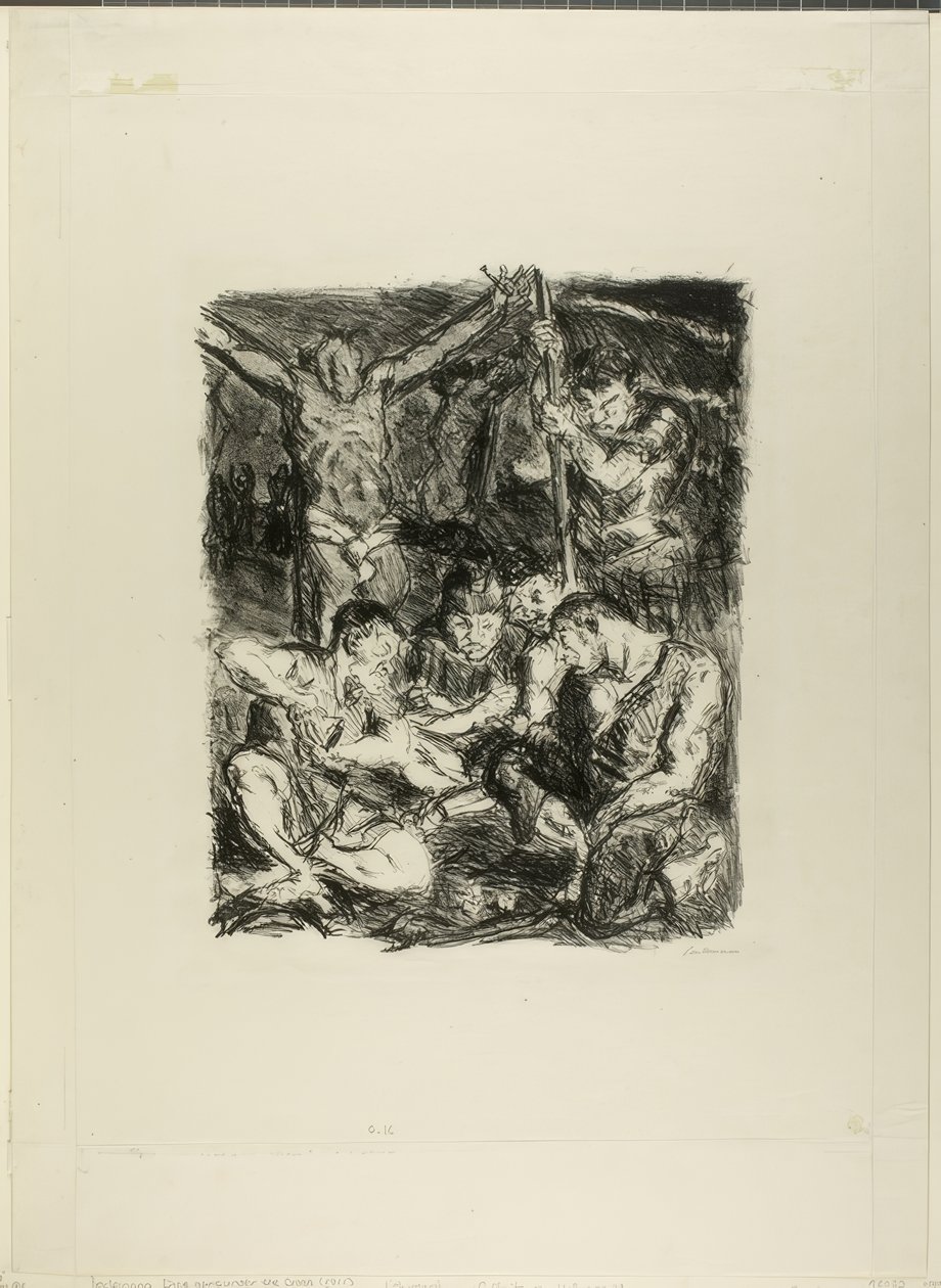 Kast med terninger før korset, plade seks fra seks nye testamente litografier af Max Beckmann