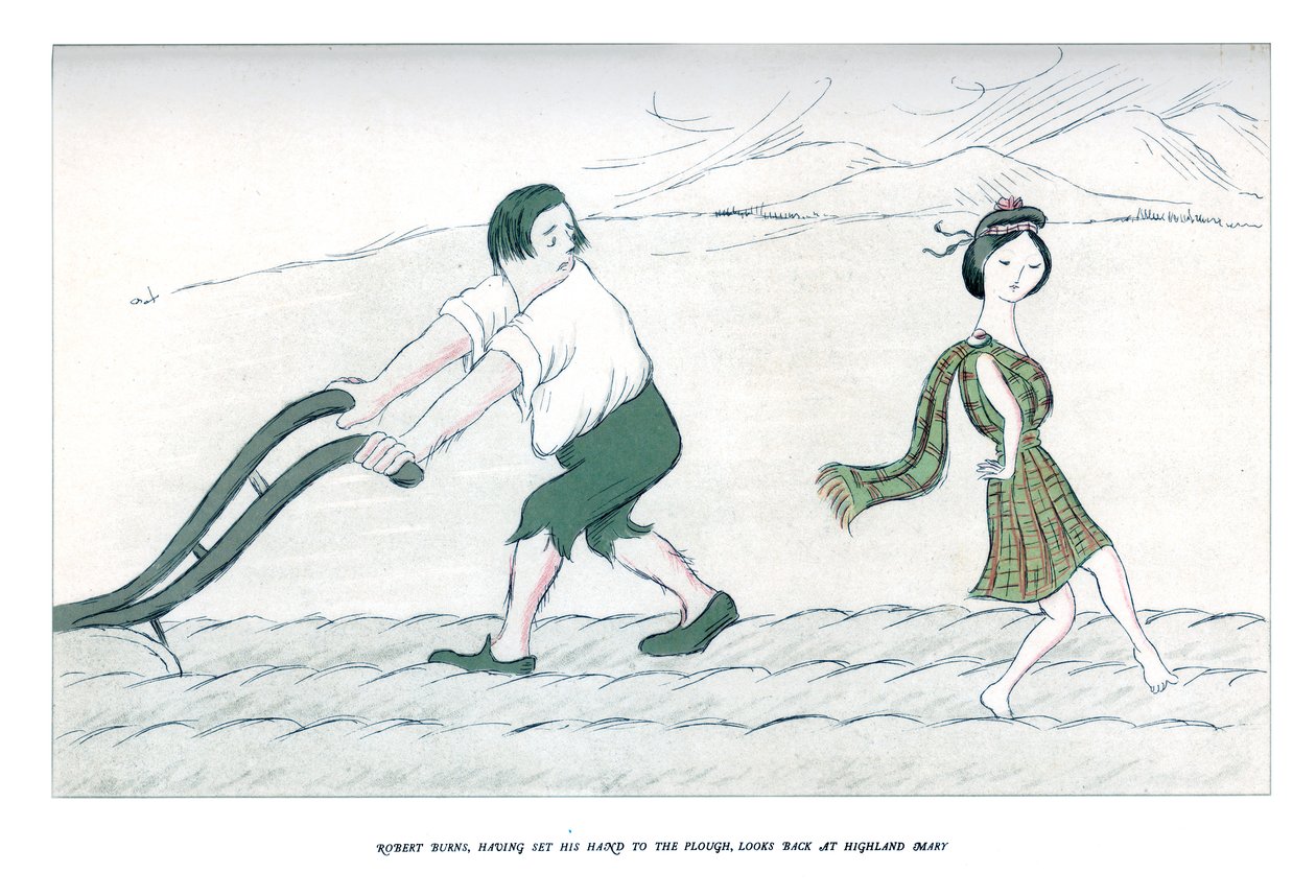 Robert Burns, der har lagt sin hånd til ploven, ser tilbage på Highland Mary, 1904. af Henry Maximilian Beerbohm