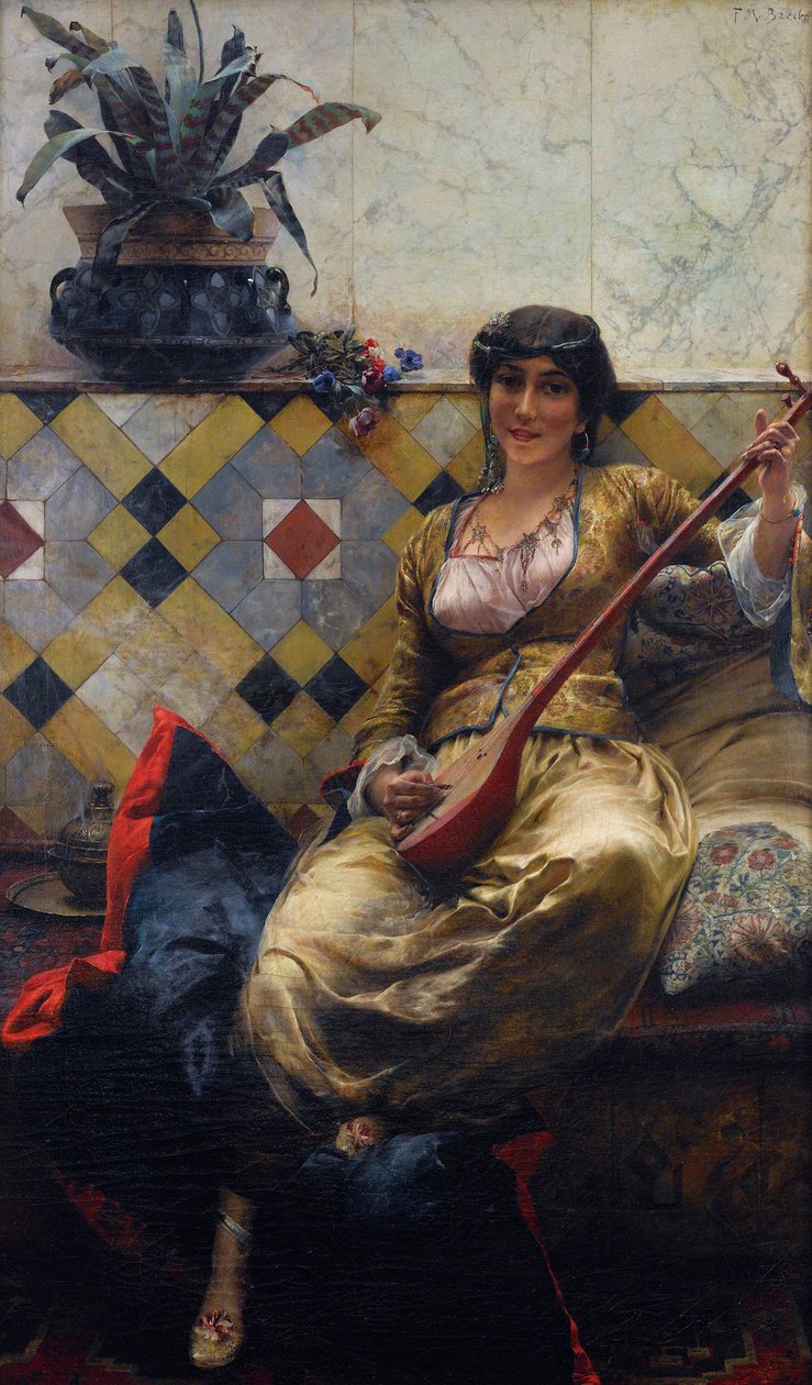 ""Serenade au harem"" (Serenade i Harem) Peinture de Ferdinand Max Bredt (1860-1921) - Olie på lærred Dim 85x52 cm Privat samling af Max Ferdinand Bredt