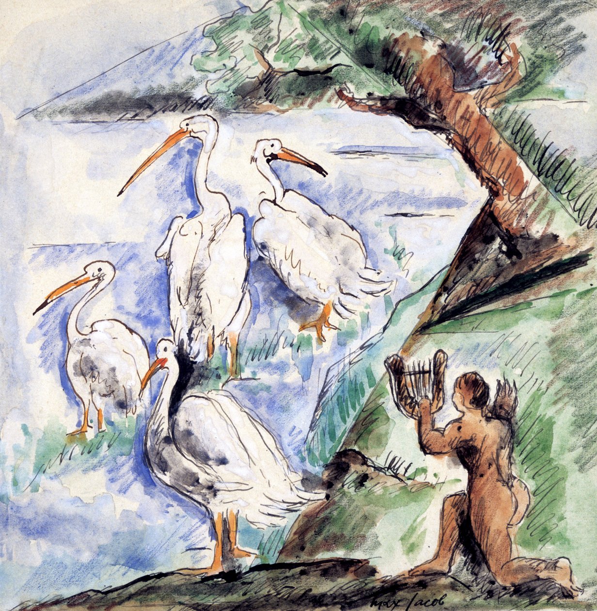 Orfeus med pelikanerne, c1900-1944 af Max Jacob