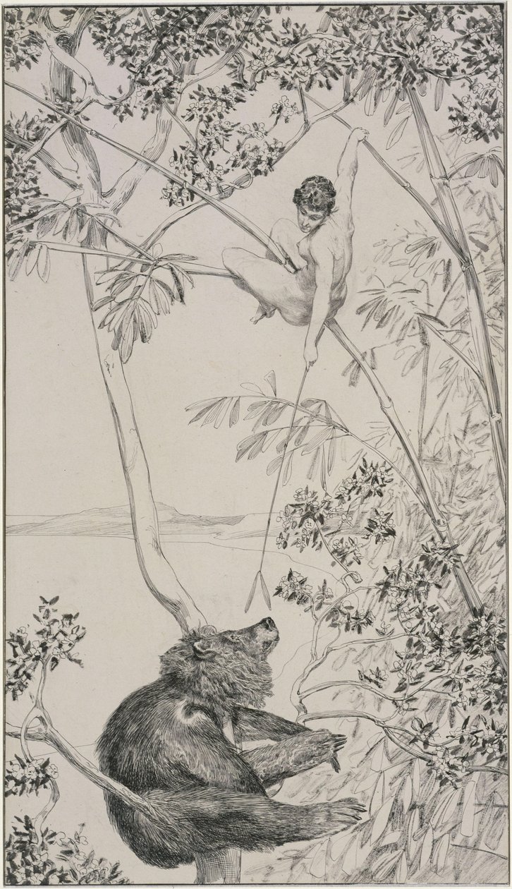 Bjørn og alf, forstudie til Opus IV, blad 1 (Singer 52) af Max Klinger