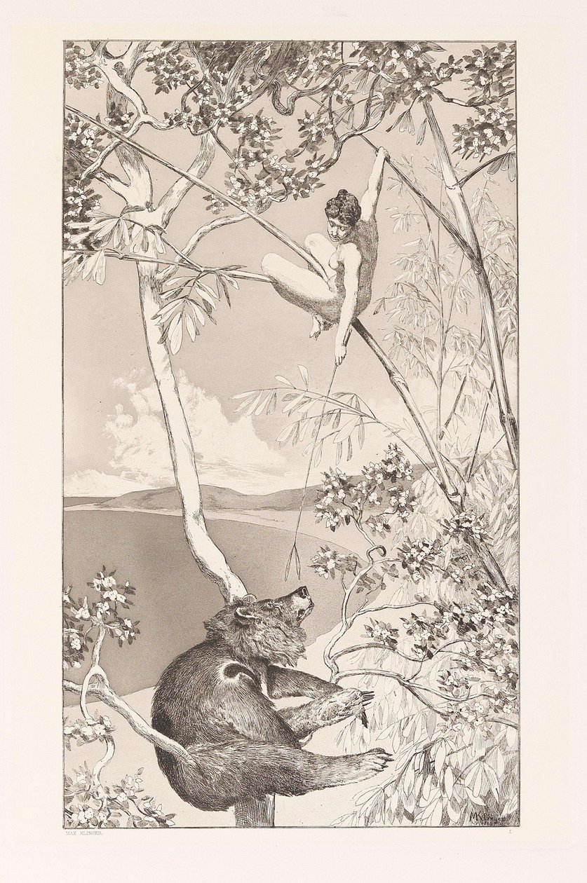 Bear and Elf Bär und Elfe tallerken I fra Intermezzos, Opus IV Intermezzi, Opus IV, ca. 1880. af Max Klinger