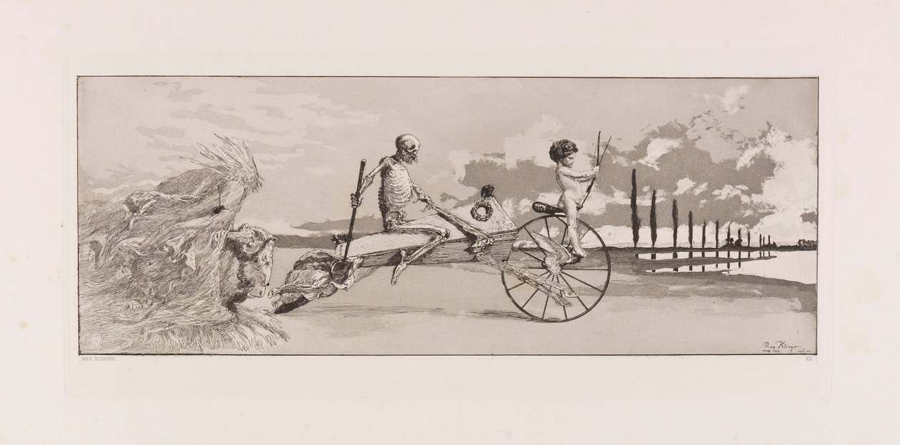 Amor, Døden og hinsides Amor, Tod und Jenseits plade XII fra Intermezzos..., 1881. af Max Klinger
