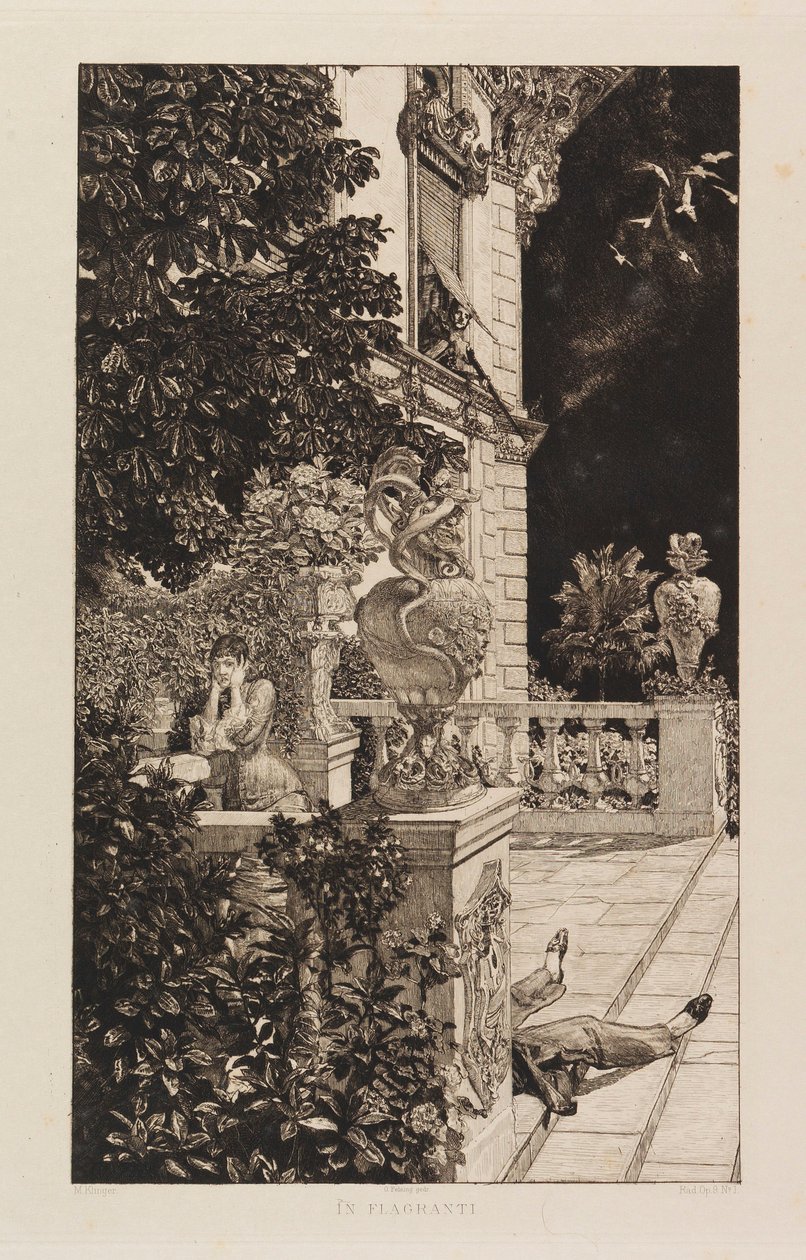 I Flagranti, fra Dramas, Opus IX Dramamen, Opus IX, 1883. af Max Klinger