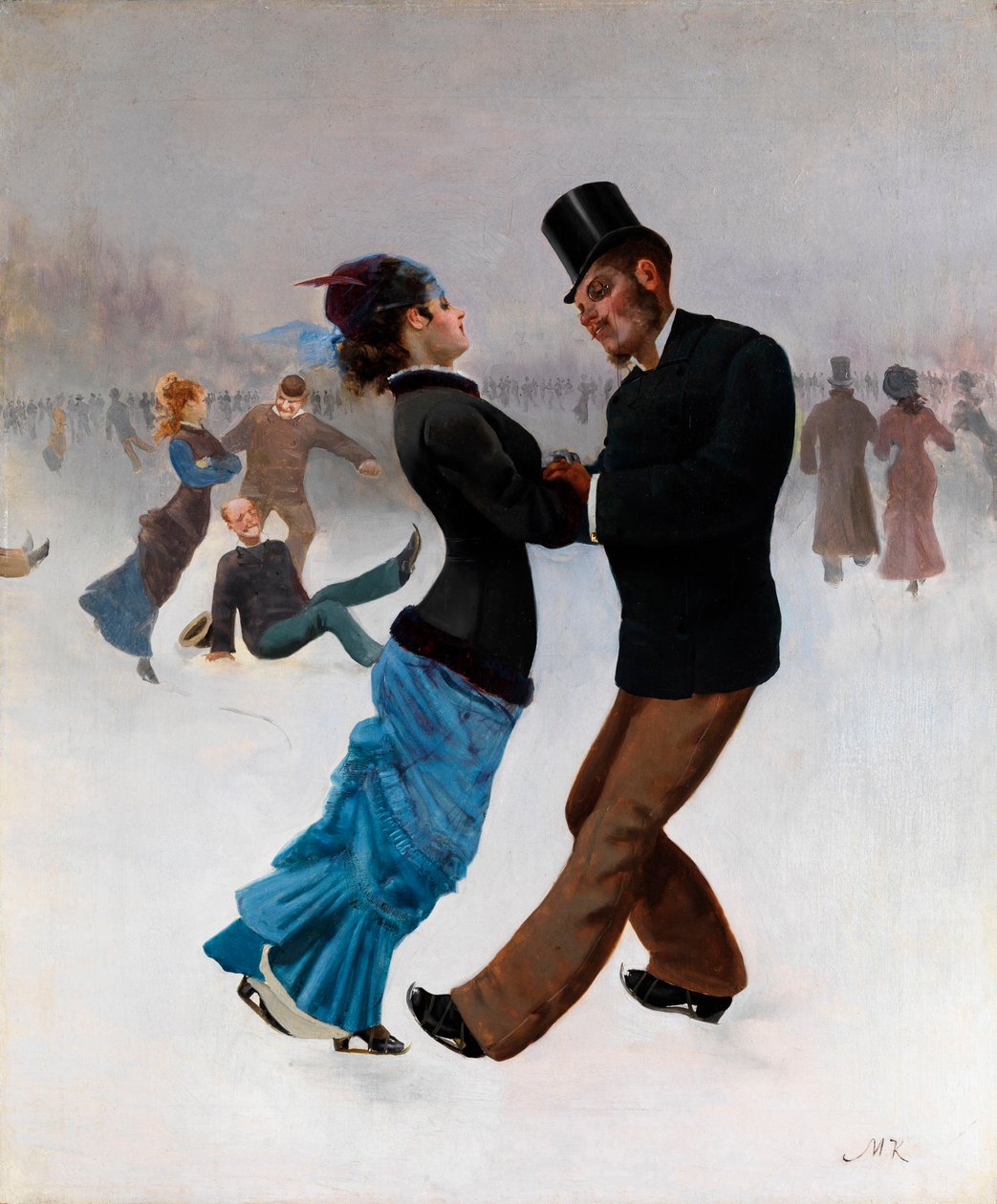 Skaterne - Maleri af Max Klinger (1857-1920), ca. 1920 - Skøjteløbere - Olie på lærred af Max Klinger (1857-1920) c1920 66x54 cm Privat samling af Max Klinger