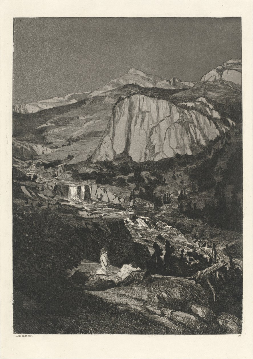Månelys nat Mondnacht: pl. 4, udgivet 1881. af Max Klinger