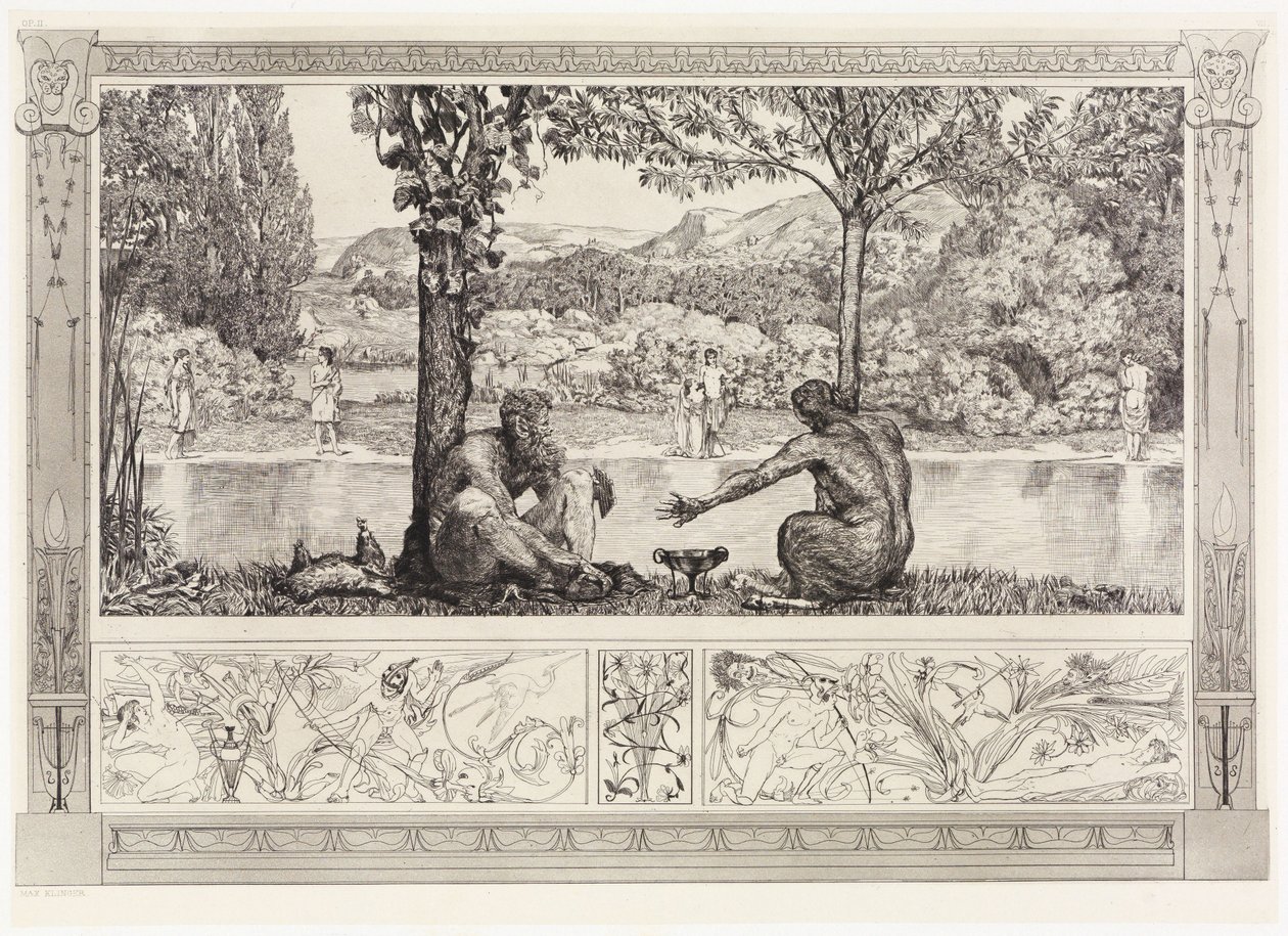 Narkissos og Ekko I (Redninger af ovidiske ofre, opus II, blad 7) af Max Klinger