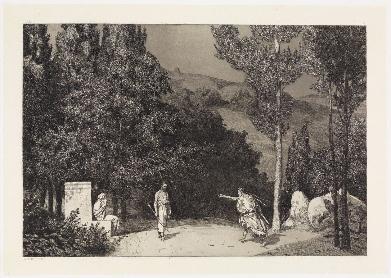 Pyramus og Thisbe III (Redning af Ovids ofre, Opus II, ark 4) af Max Klinger