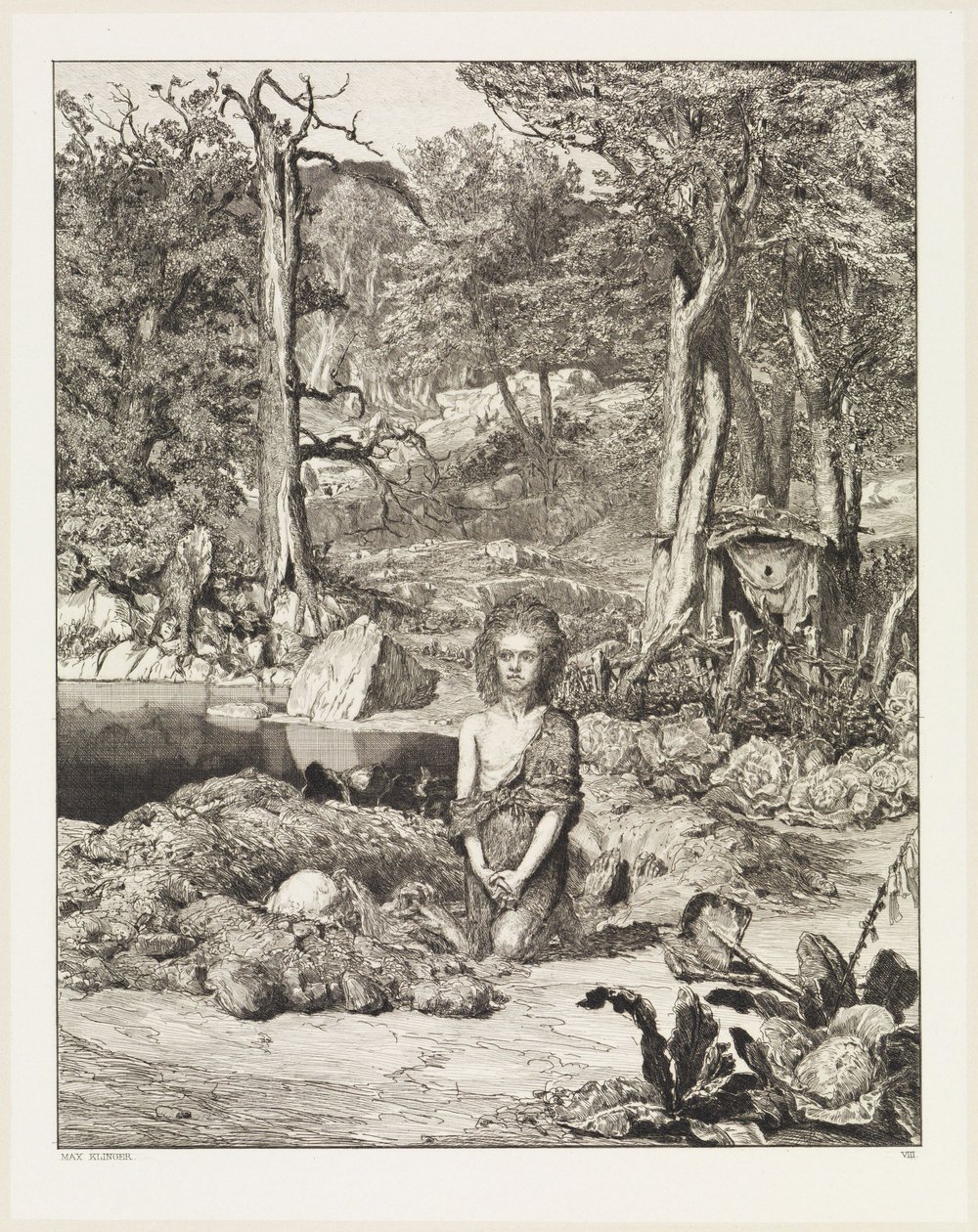 Simplicius ved eneboerens grav (Intermezzi, Opus IV, blad 8) af Max Klinger