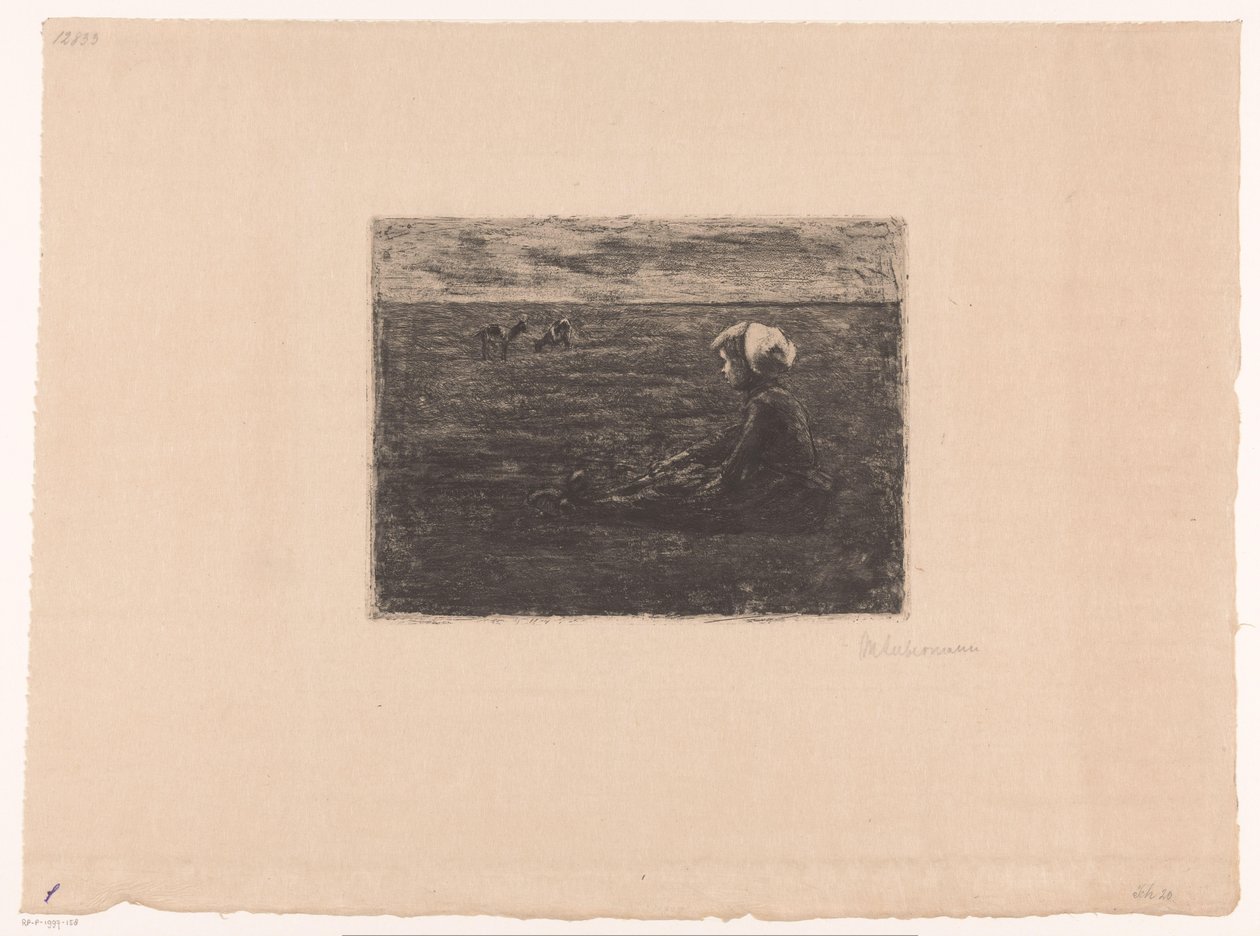 Ung gedehyrde sidder på marken af Max Liebermann (signed by artist)