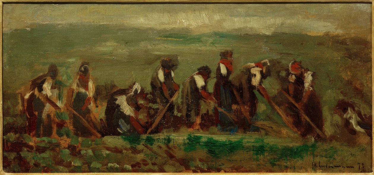 Arbejdere i roemarken - sammensætningsundersøgelse af Max Liebermann