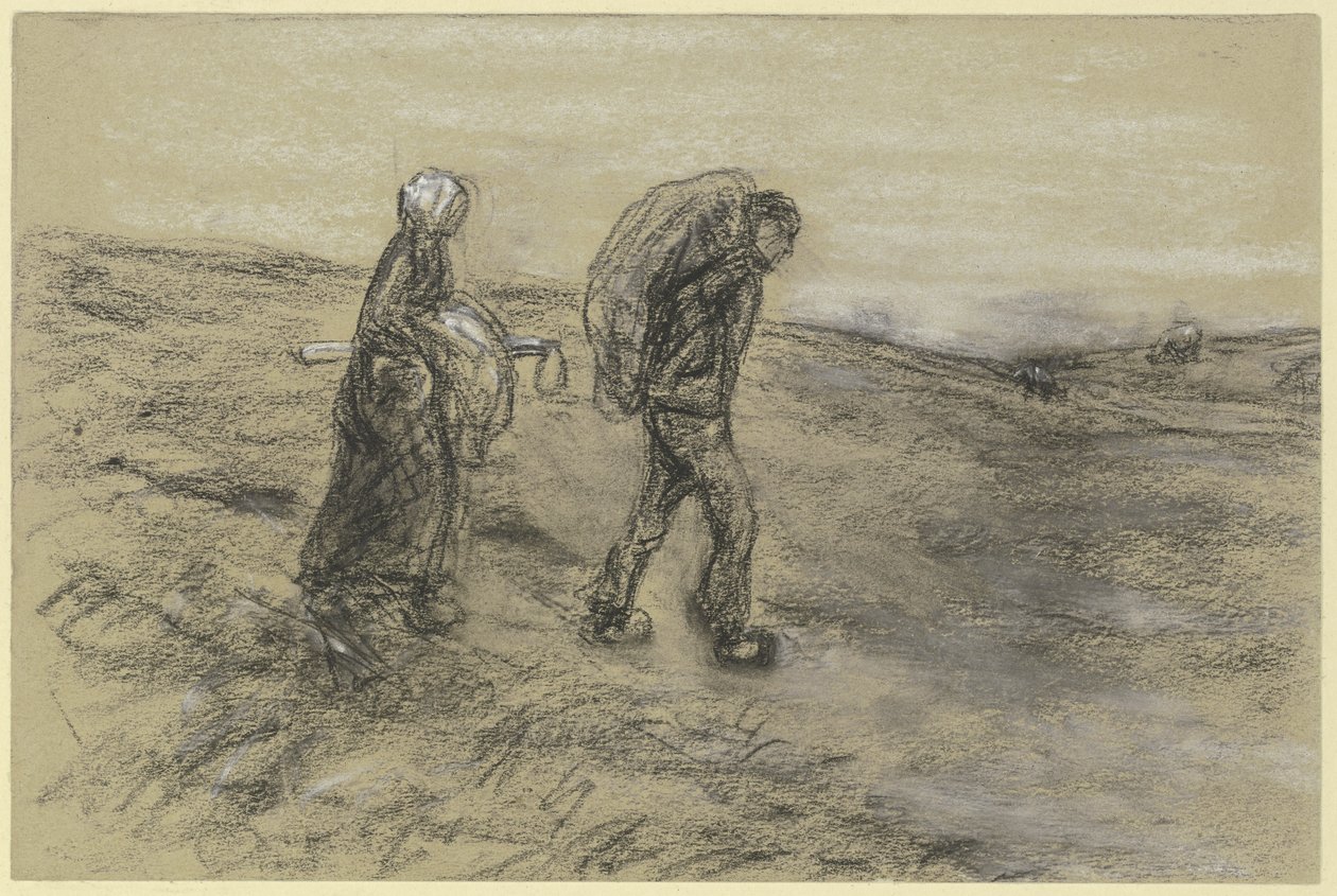 Arbejder, der vender hjem fra markarbejdet med sin hustru af Max Liebermann