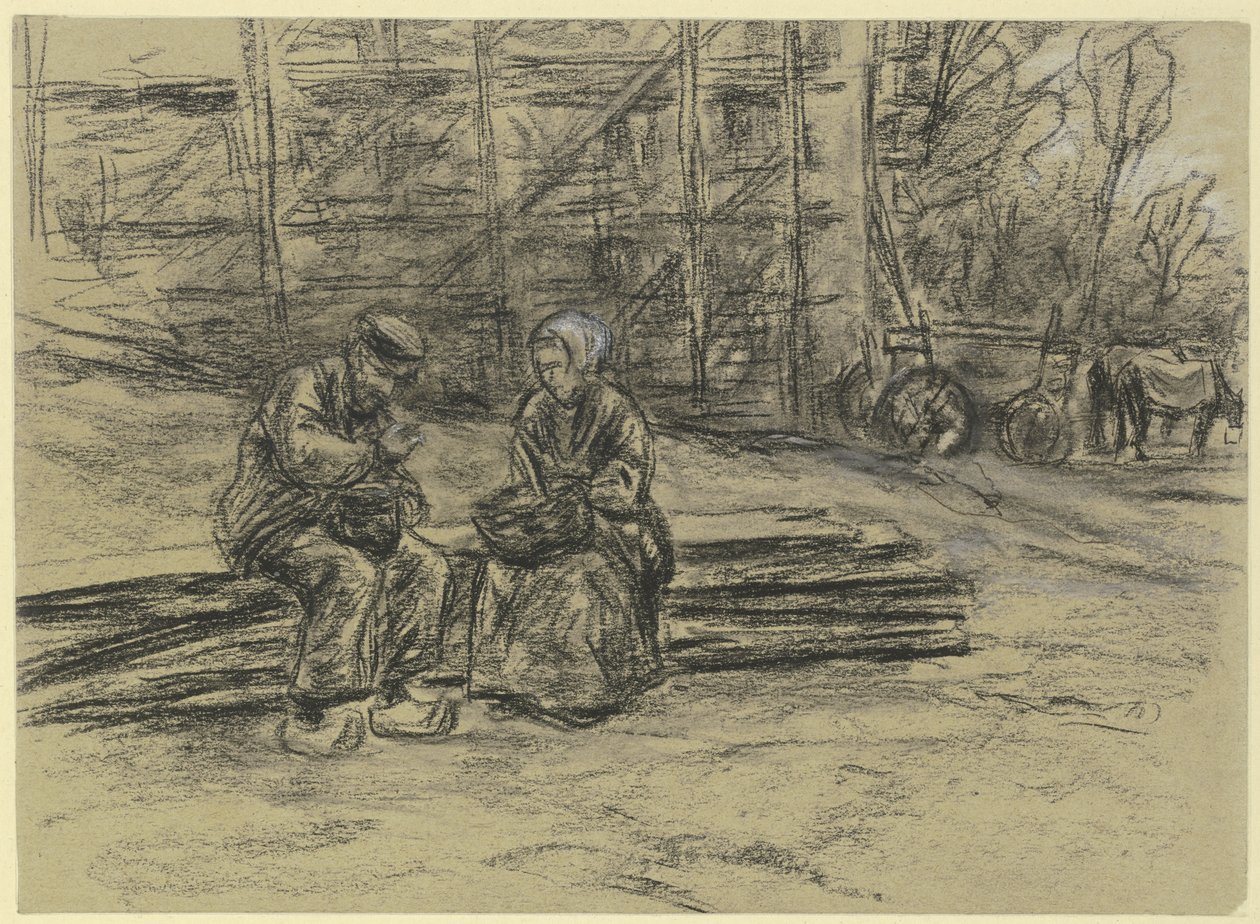 En arbejder, der spiser sin frokost af Max Liebermann