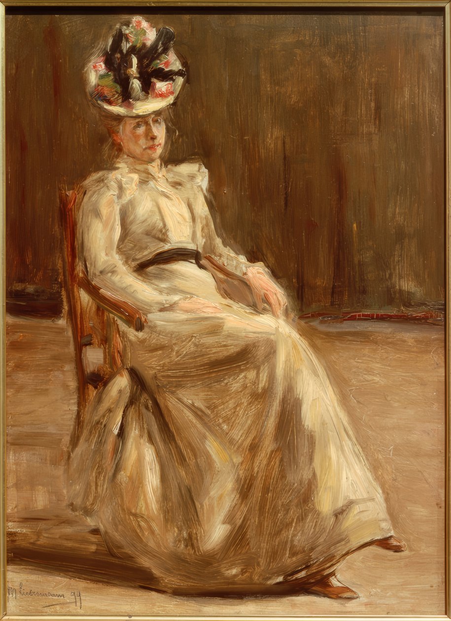 Portræt af en siddende dame i fuld figur af Max Liebermann