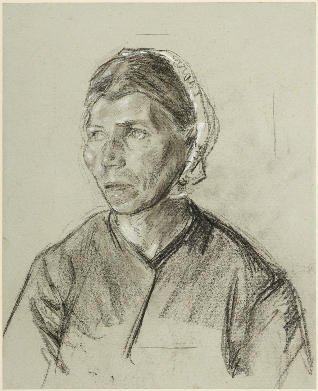 Brystbillede af en ældre kvinde med hue af Max Liebermann