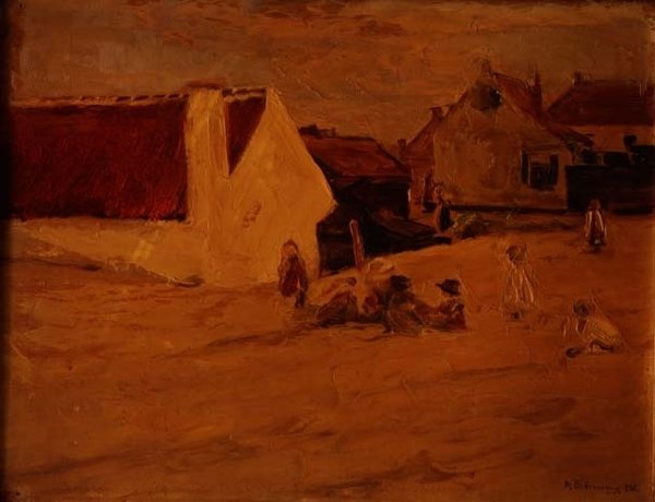 Børn leger i en landsby af Max Liebermann