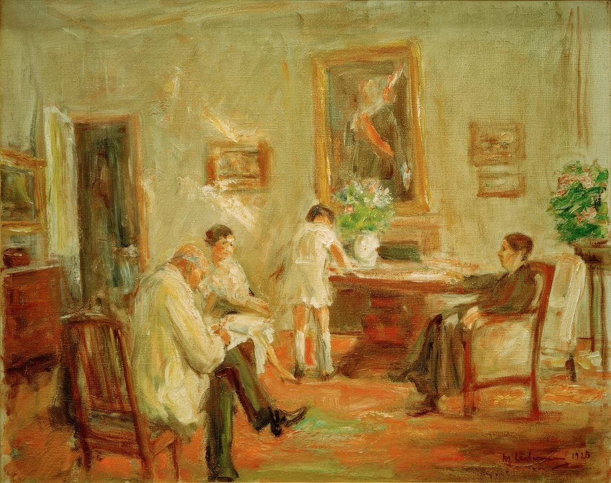 Kunstneren skitserer med sin familie af Max Liebermann