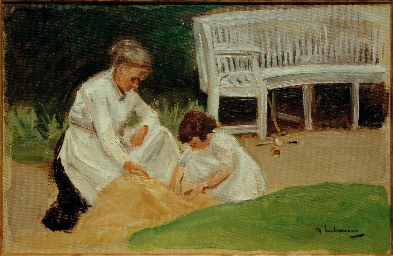 Barnebarnet med barnepige på leg af Max Liebermann