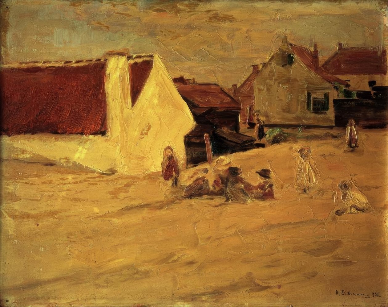 Landsbyplads med børn, der leger af Max Liebermann