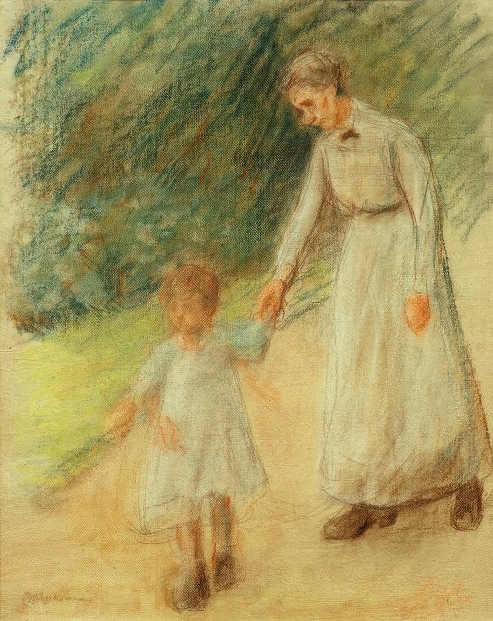 Barnebarn med barnepige af Max Liebermann