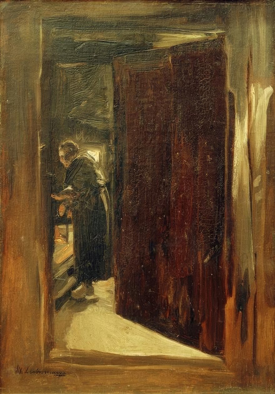 Kvinde i køkkenet - perspektiv af Max Liebermann