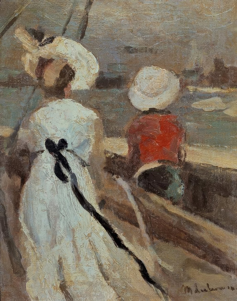 Kvinde med barn i sejlbåd af Max Liebermann