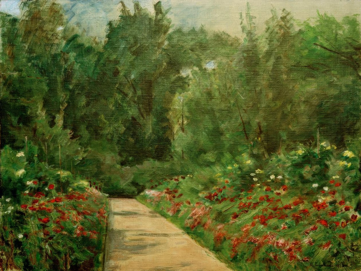 Havebede med sti og blomster af Max Liebermann