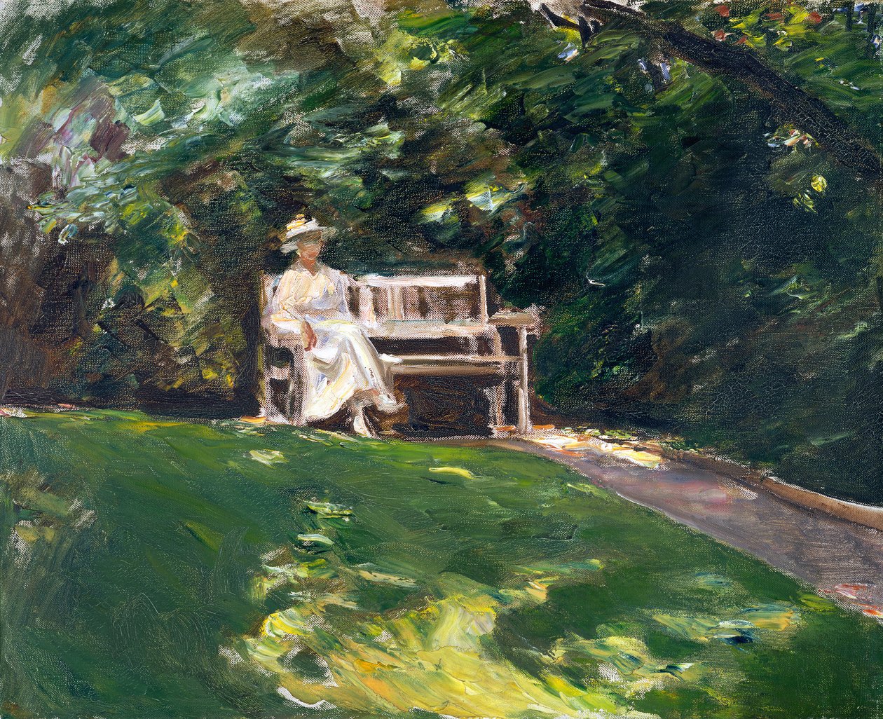 Hans datters skikkelse på en hvid havebænk af Max Liebermann