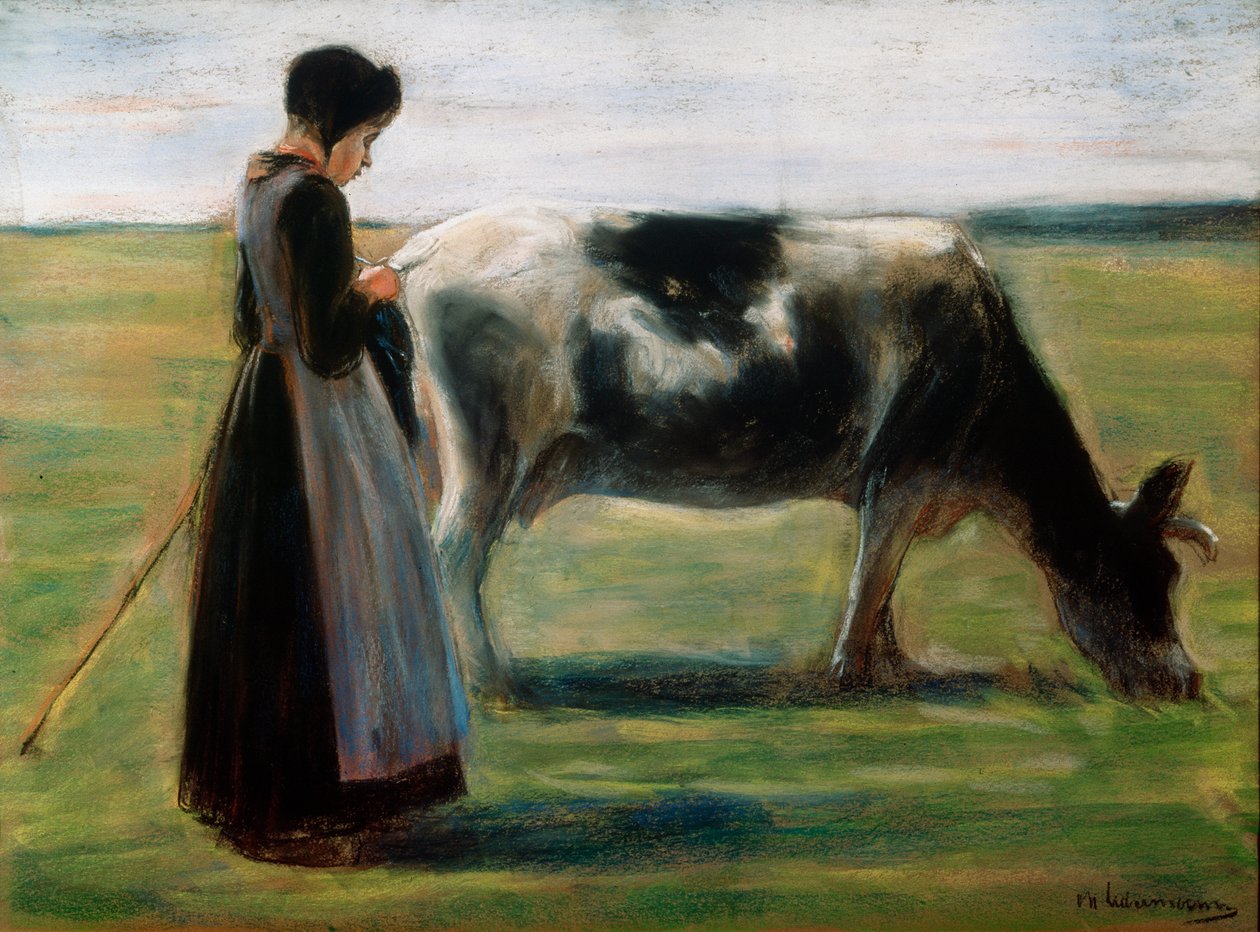 Pige med ko, 1800-tallet af Max Liebermann
