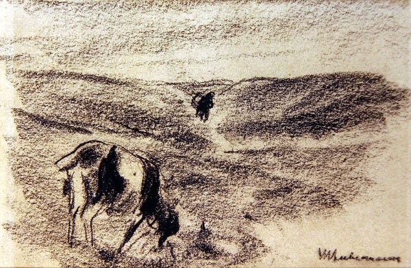 Goat Nibbling, ca. 1890 (grafit på papir) af Max Liebermann