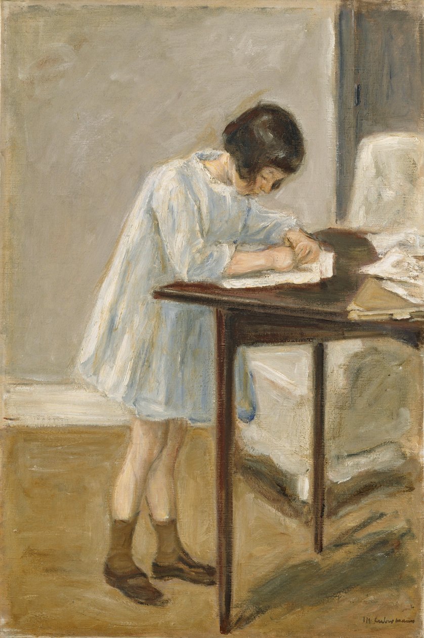 Barnebarn, stående pige der skriver af Max Liebermann