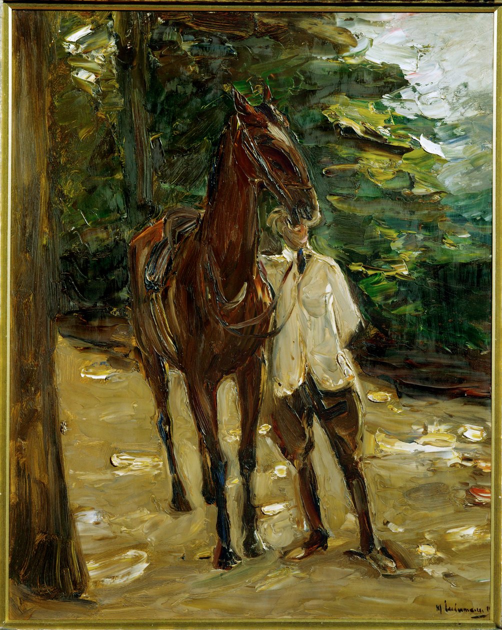 Groom med hest (gispende) af Max Liebermann