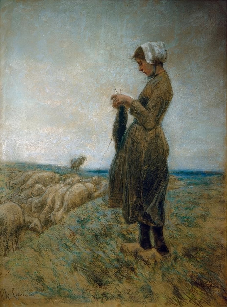 Hollandsk hyrdepige (strikkende hyrdeinde) af Max Liebermann